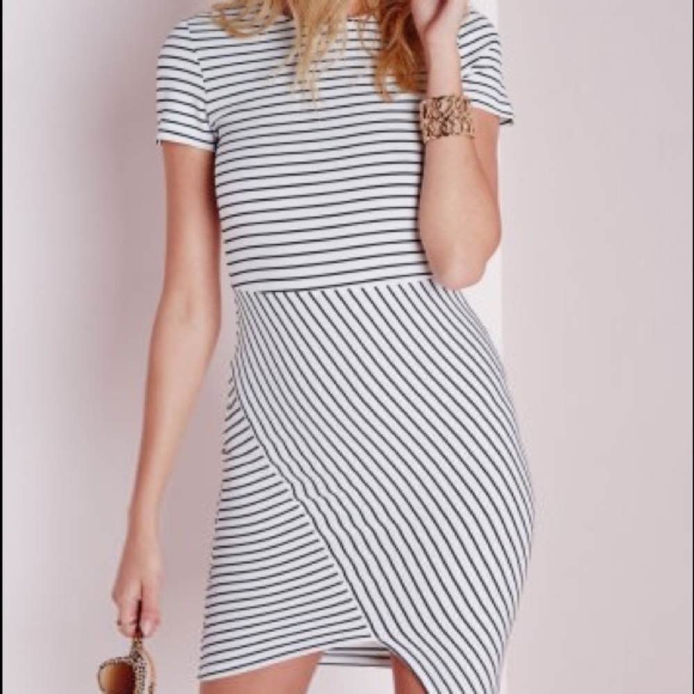 Zara Trafaluc Striped Asymmetric Bodycon Dress M